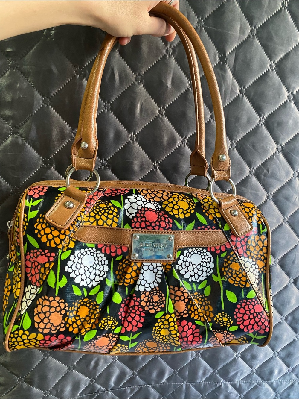 Nine West Vintage Y2K Floral Satchel Handbag - Vibrant Multi-Color Retro Print